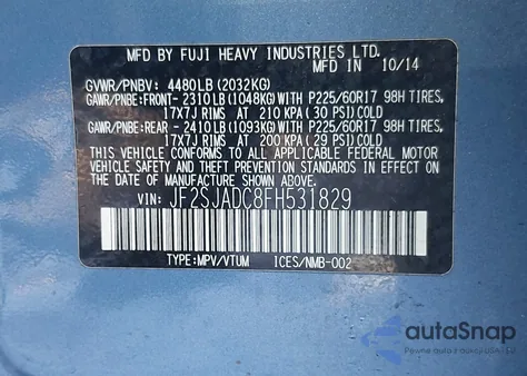 2015 Subaru Forester 2.5I Premium from USA, damaged, VIN JF2SJADC8FH531829